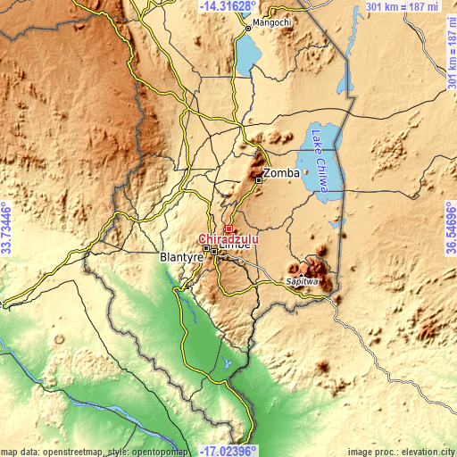 Topographic map of Chiradzulu