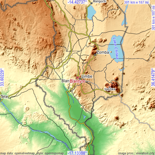 Topographic map of Blantyre