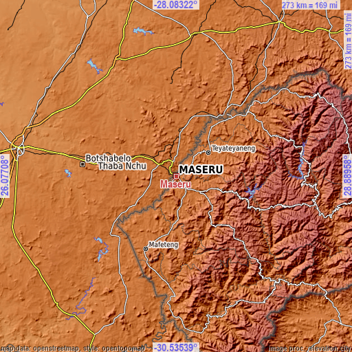 Topographic map of Maseru