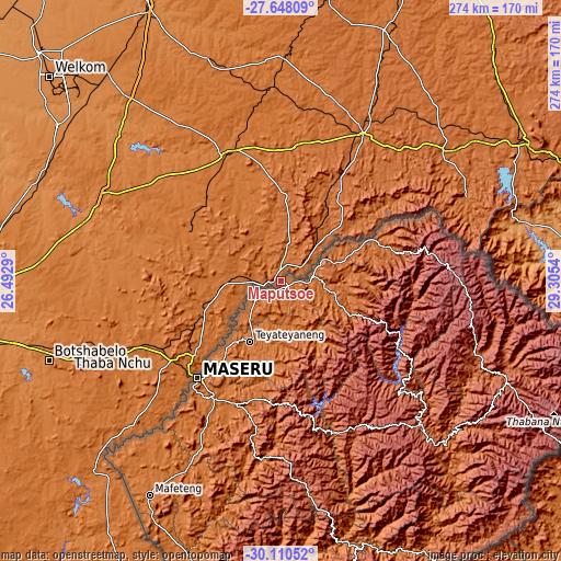 Topographic map of Maputsoe