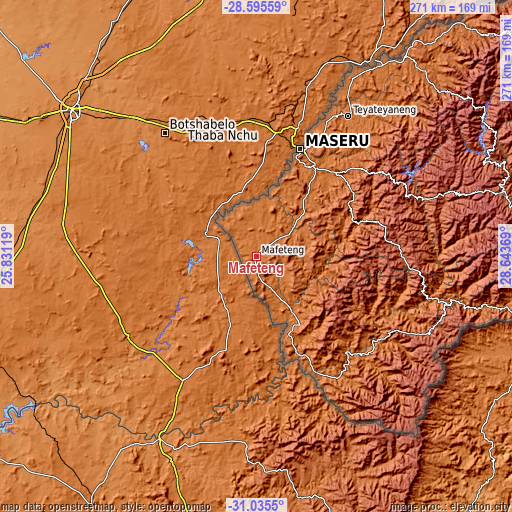 Topographic map of Mafeteng