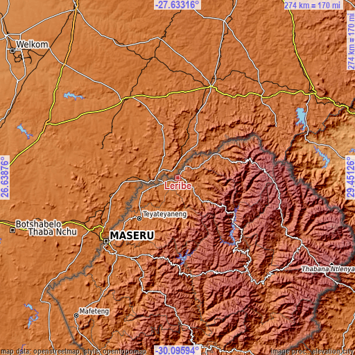 Topographic map of Leribe