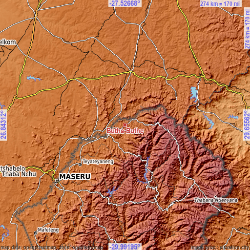 Topographic map of Butha-Buthe