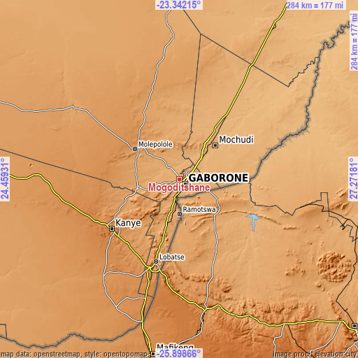 Topographic map of Mogoditshane