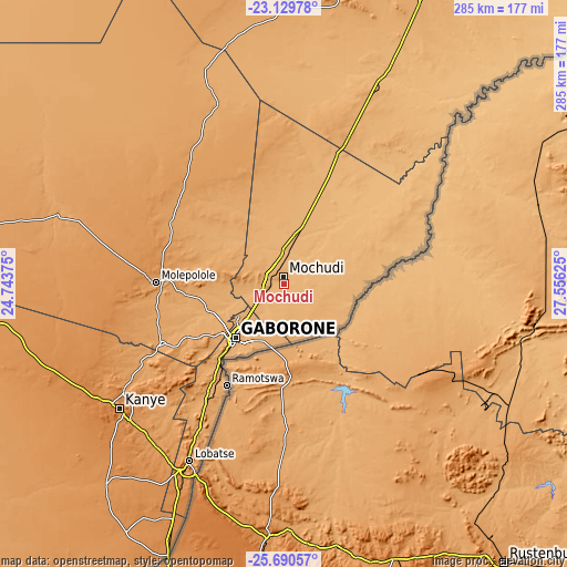 Topographic map of Mochudi