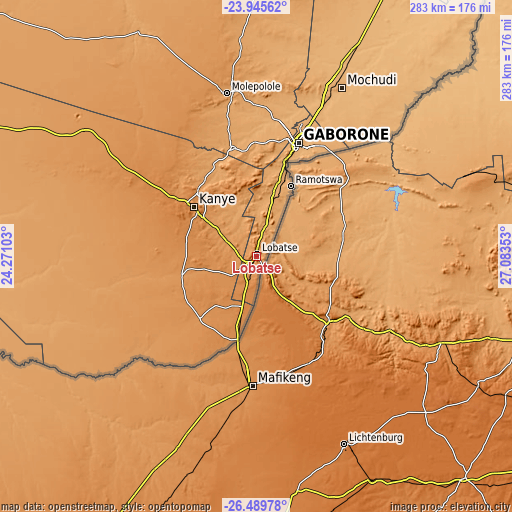 Topographic map of Lobatse