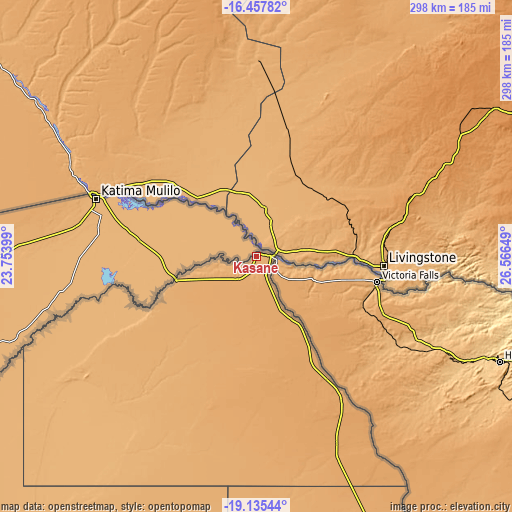 Topographic map of Kasane
