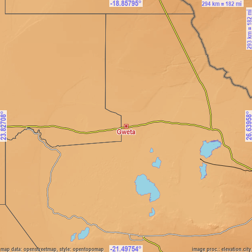 Topographic map of Gweta