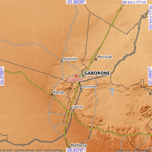 Topographic map of Gabane