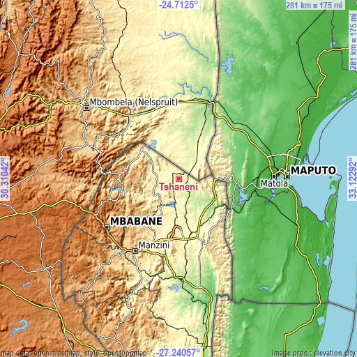 Topographic map of Tshaneni