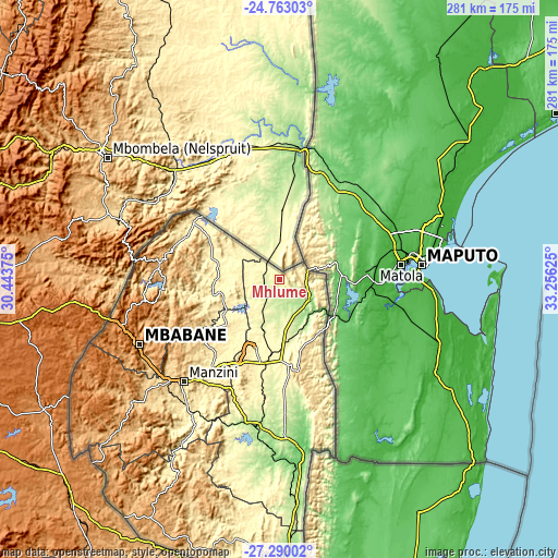 Topographic map of Mhlume