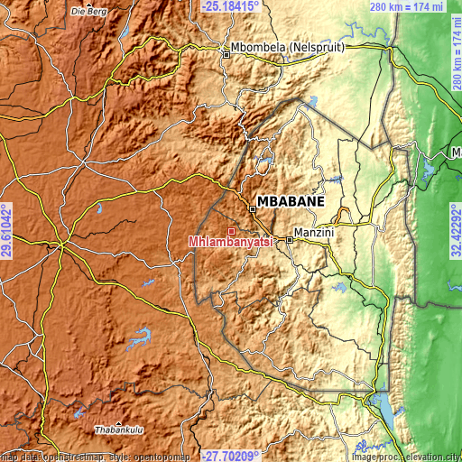 Topographic map of Mhlambanyatsi