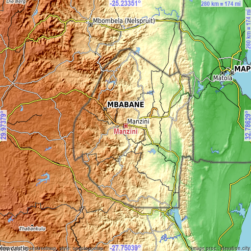 Topographic map of Manzini