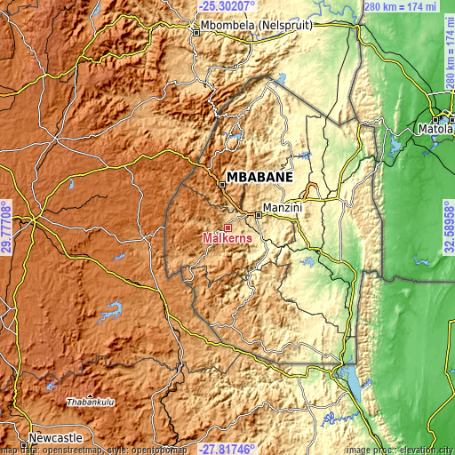 Topographic map of Malkerns