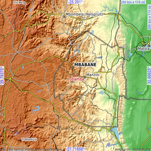 Topographic map of Lobamba