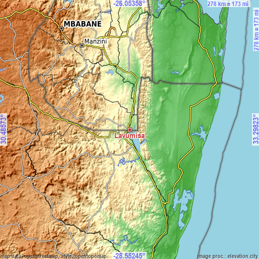 Topographic map of Lavumisa