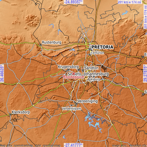 Topographic map of Roodepoort
