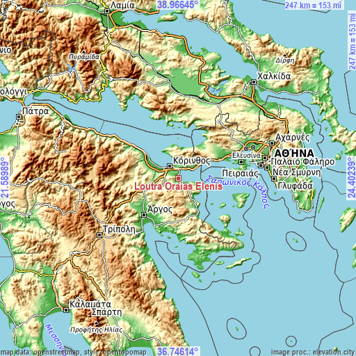 Topographic map of Loutrá Oraías Elénis