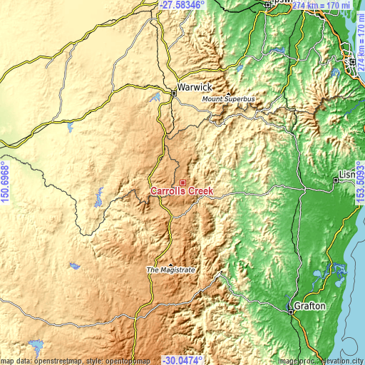 Topographic map of Carrolls Creek