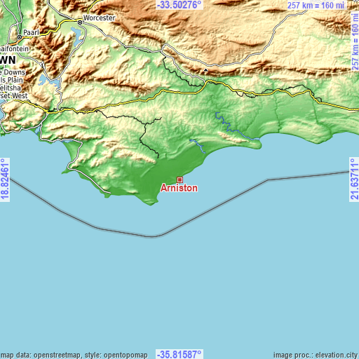 Topographic map of Arniston