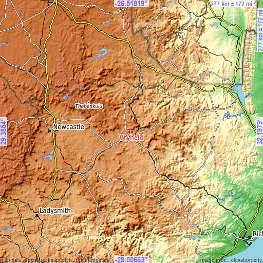 Topographic map of Vryheid