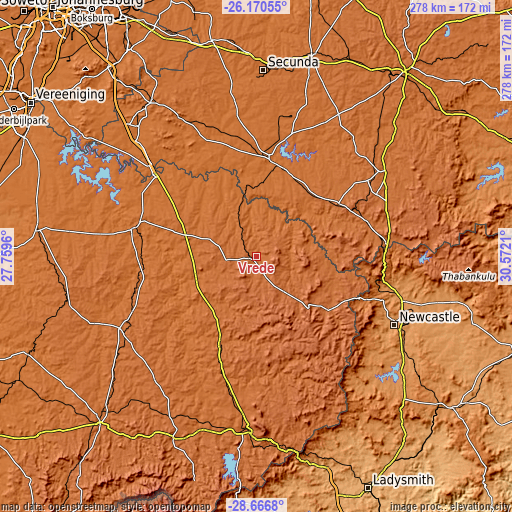 Topographic map of Vrede