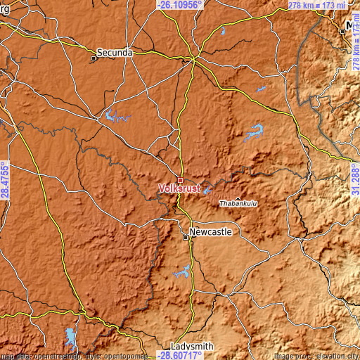Topographic map of Volksrust