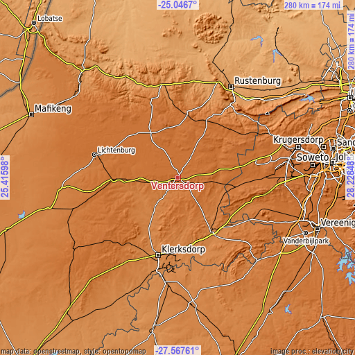 Topographic map of Ventersdorp