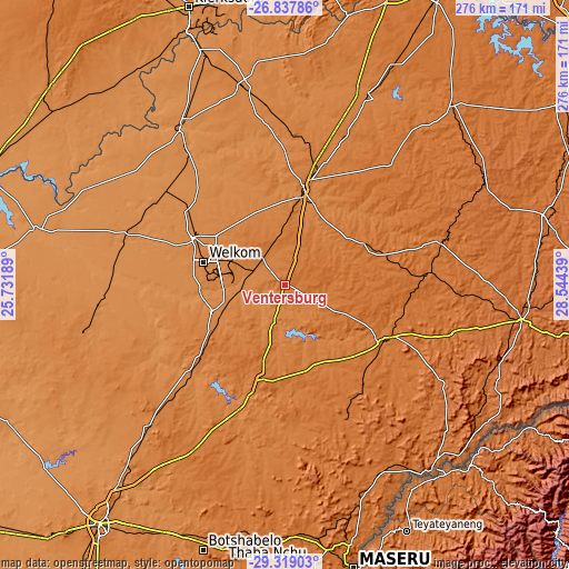 Topographic map of Ventersburg