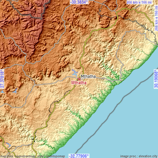 Topographic map of Mthatha