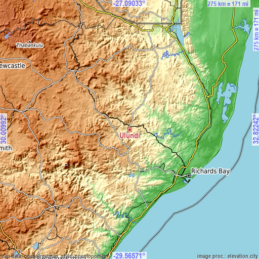 Topographic map of Ulundi
