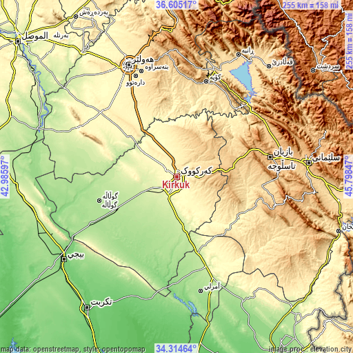 Topographic map of Kirkuk