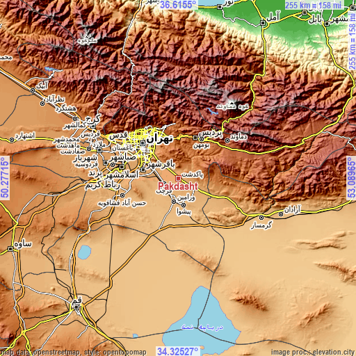 Topographic map of Pākdasht