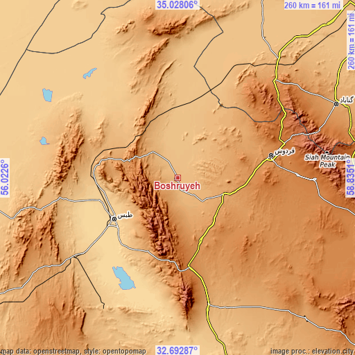 Topographic map of Boshrūyeh