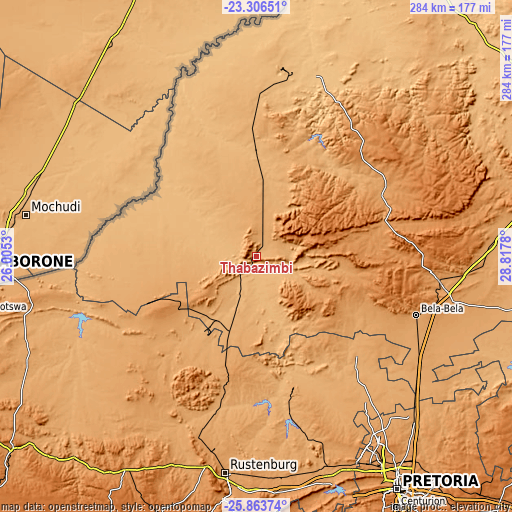 Topographic map of Thabazimbi