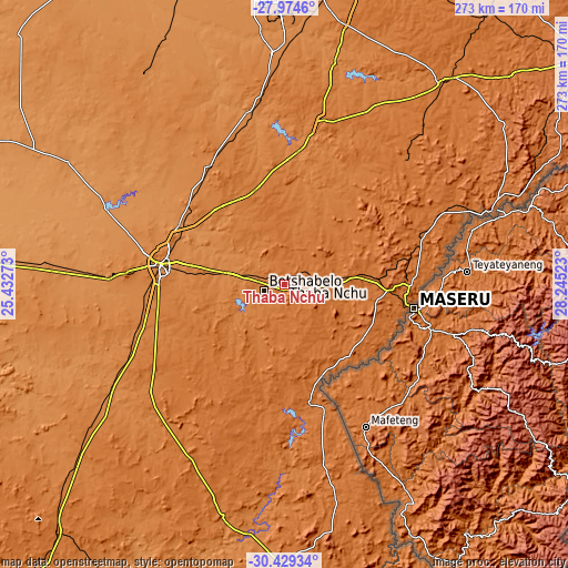 Topographic map of Thaba Nchu