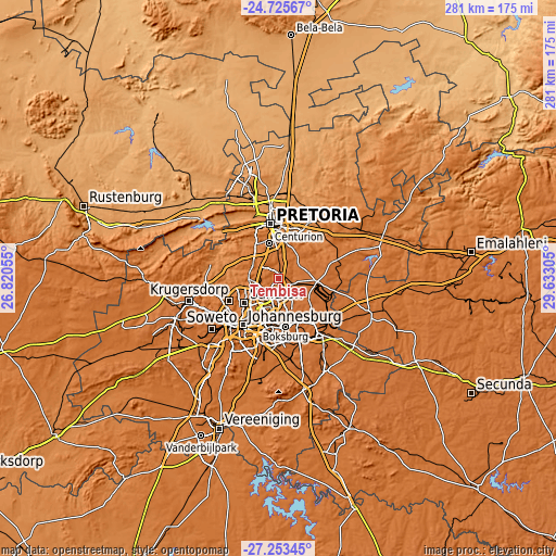 Topographic map of Tembisa
