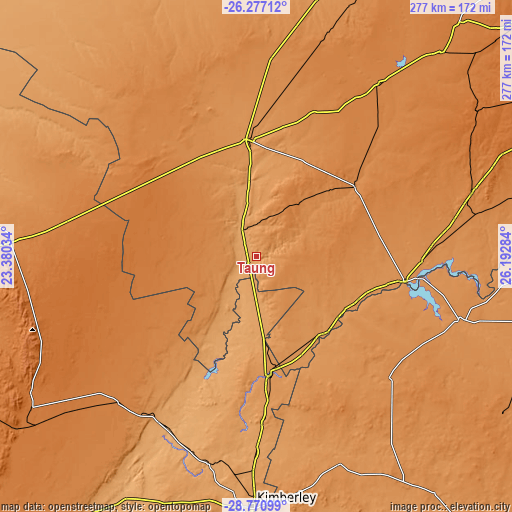 Topographic map of Taung