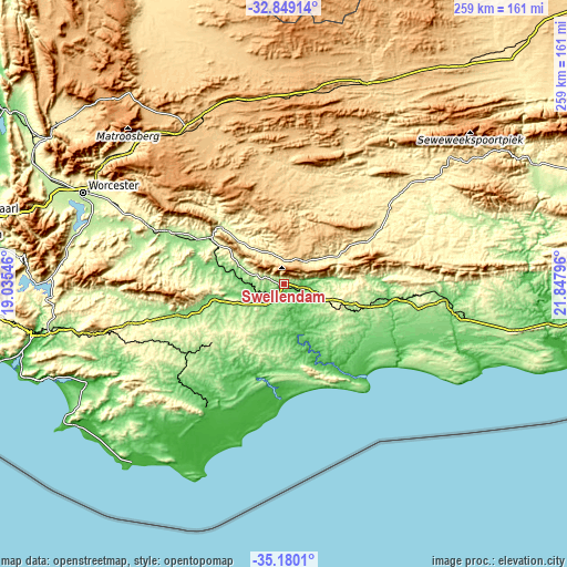 Topographic map of Swellendam