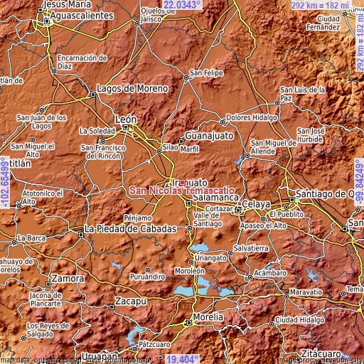 Topographic map of San Nicolás Temascatío