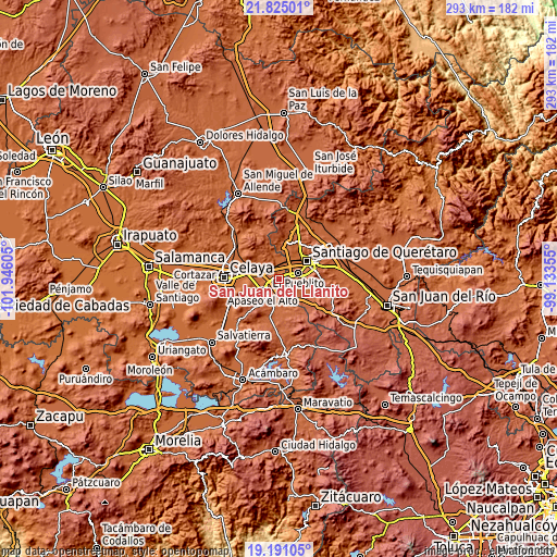 Topographic map of San Juan del Llanito