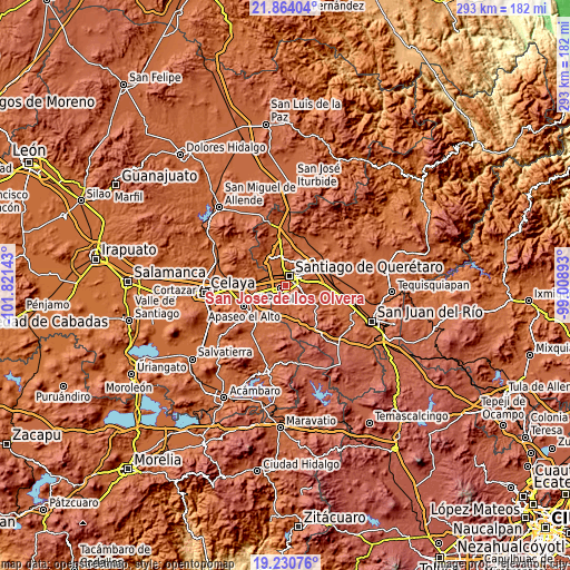 Topographic map of San Jose de los Olvera
