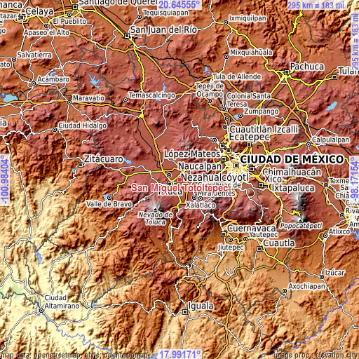 Topographic map of San Miguel Totoltepec