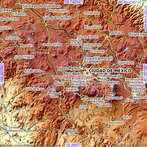 Topographic map of La Unidad Huitzizilapan