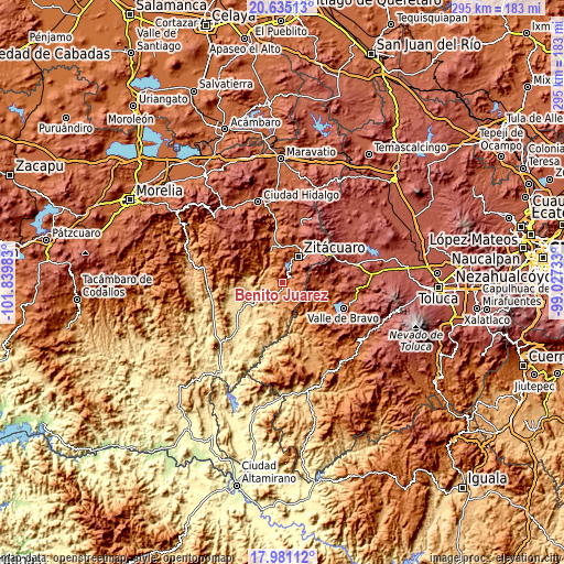 Topographic map of Benito Juárez