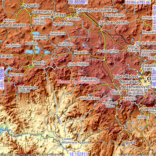 Topographic map of Rincón de Curungueo