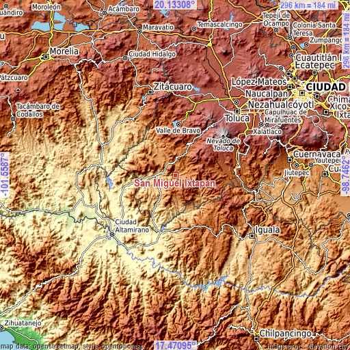 Topographic map of San Miguel Ixtapan