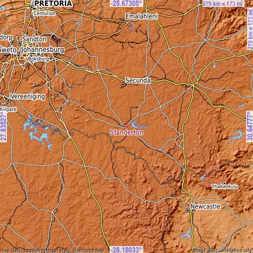 Topographic map of Standerton