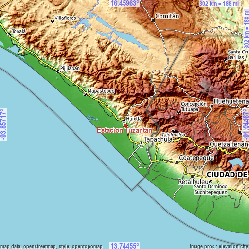Topographic map of Estación Tuzantán