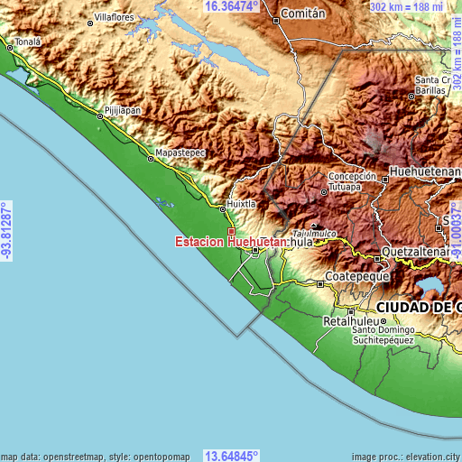 Topographic map of Estación Huehuetán